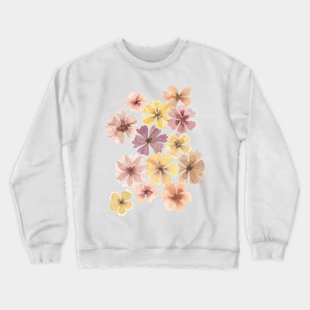 WATERCOLOR FLOWERS in Yellow, Pink, Lavender, Brown, and Gold Crewneck Sweatshirt by VegShop